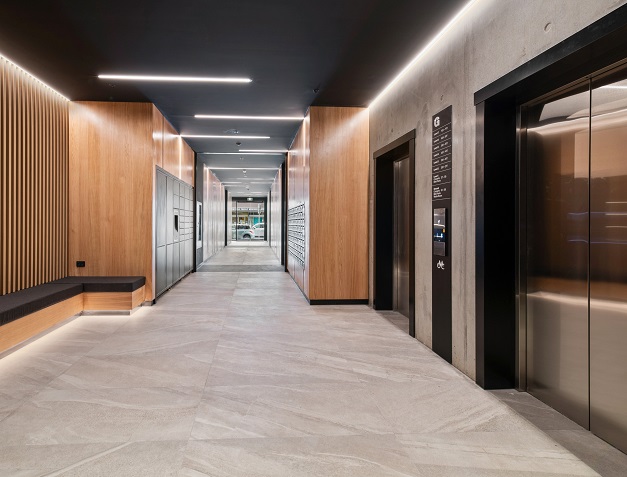 Modern apartment lift lobby and corridor